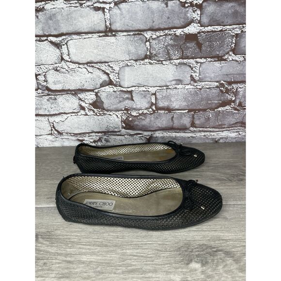 Jimmy Choo Black Leather Perforated Laser Cut Bow Ballet Flats Women 37EU/6.5M - Picture 16 of 16